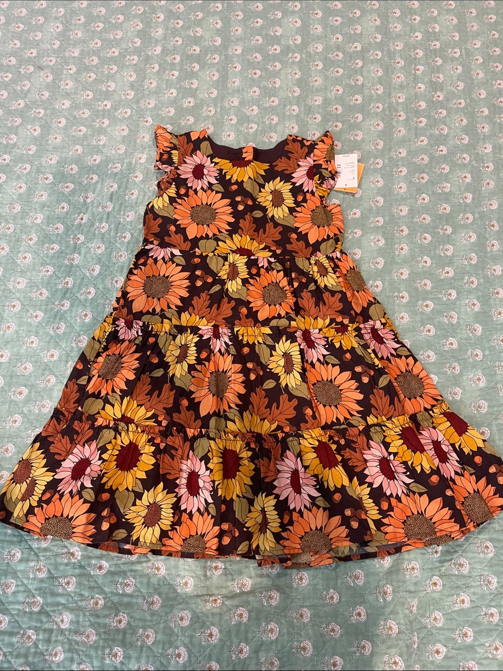 Gymboree Brown Floral Tiered Dress with Orange & Yellow Flowers